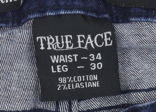 Mens UK Size 34 True Face Slim Fit Straight Blue Jeans