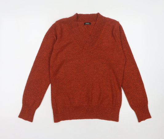 Additional front view of M&Co Women’s Red V-Neck Pullover Knit Jumper M