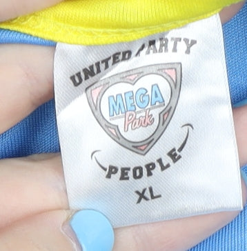Brand and care label for MEGA Park Men's XL Blue Tank Top
