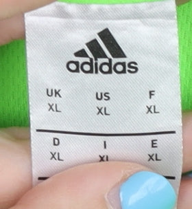 Brand and care label for Adidas Men's Green XL Graphic Print T-Shirt