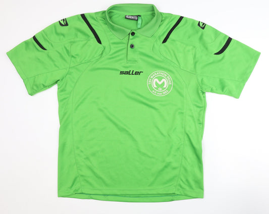 Mens UK Size L Saller Green Football Polo