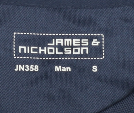 Brand and care label for James & Nicholson Men's Blue T-Shirt, S, Gym & Training