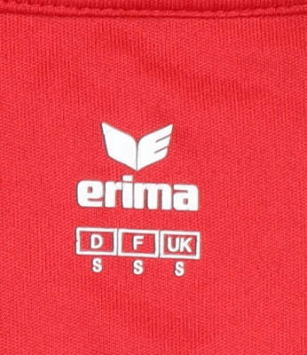 Brand and care label for Erima Men's Red T-Shirt, size S, Short Sleeve, Solid