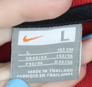 Brand and care label for Nike Men's Red Football Jersey T-Shirt L
