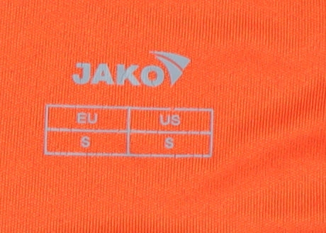 Brand and care label for JAKO Orange T-Shirt unisex s gym sportswear