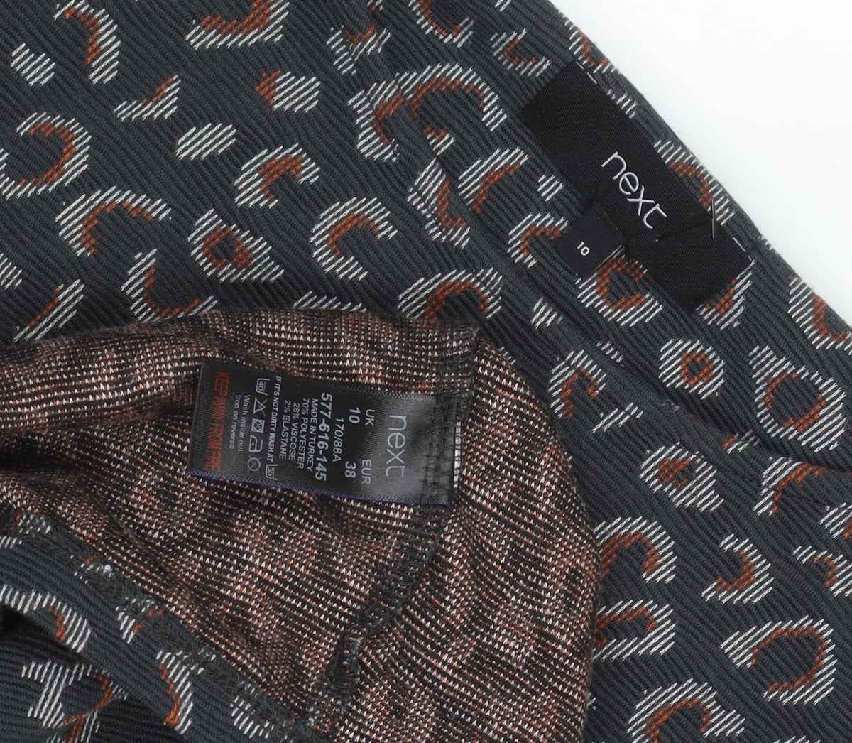 Close-up detail of Next Women's Grey Animal Print Pencil Dress, size 10