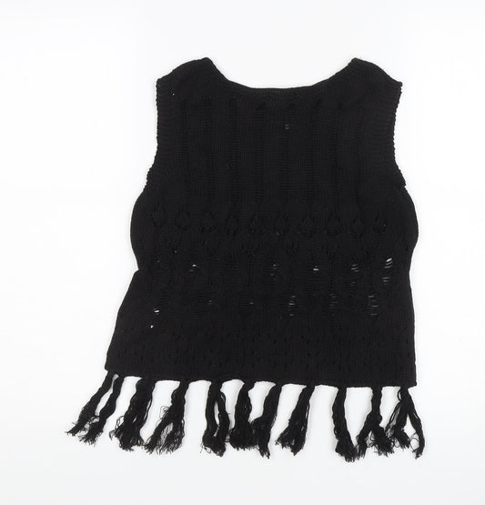 Boohoo Women's Black Fringe Vest - M - Casual Knit Style