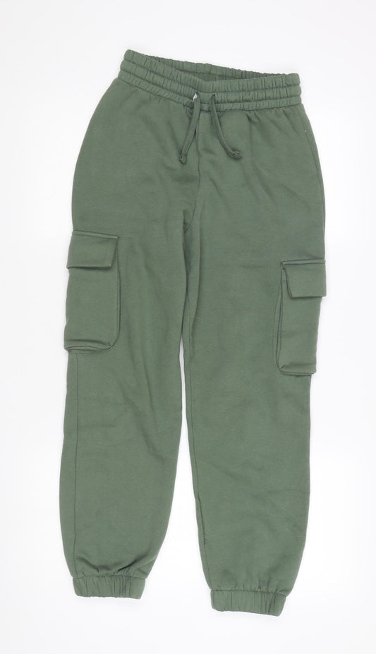 Womens UK Size S Zara Regular Fit Cargo Green Trousers