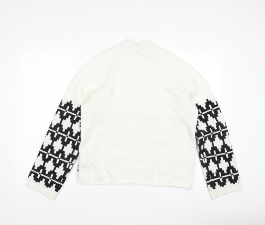Divided Women's White Geometric Pullover Jumper, S