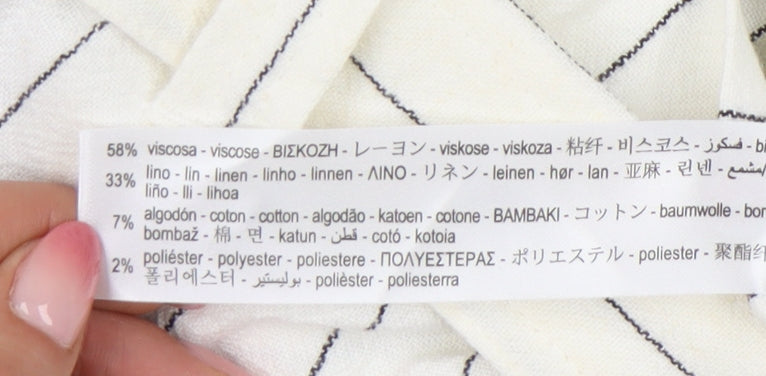 Brand and care label for Bershka Women's White Striped Paperbag Shorts -, size 8