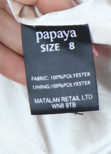 Brand and care label for Papaya Women's Black Blazer, size 8, Single Breasted