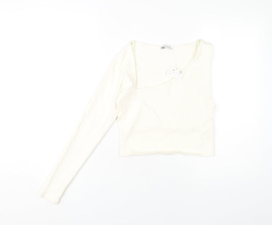 Additional front view of Zara Women's White One Shoulder Cropped Top Large