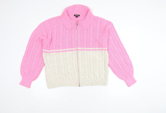 Additional front view of Boohoo Women's Pink Full Zip Collared Jumper