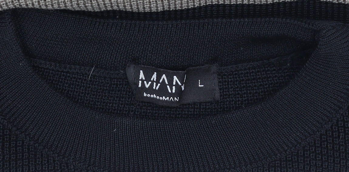 boohooMAN Men's Grey Waffle-Knit Jumper L