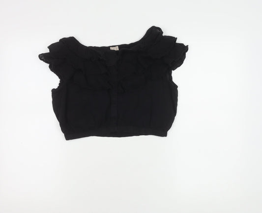 Womens UK Size 8 H&M Black Cropped Blouse