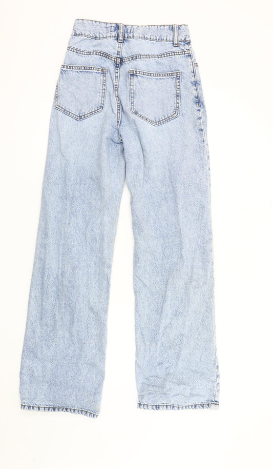 Primark Women's Blue Straight Jeans Size 6 Distressed