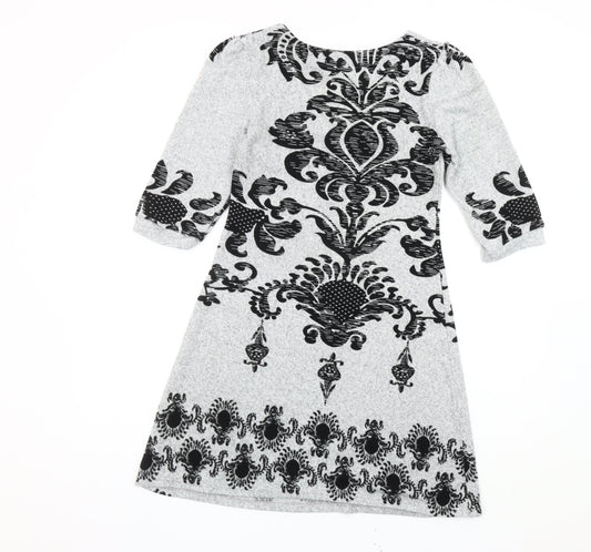 Izabel Grey Geometric V-Neck Dress Women's S