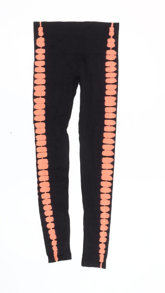 Additional front view of WorkOut Women's Black Tie Dye Leggings XS