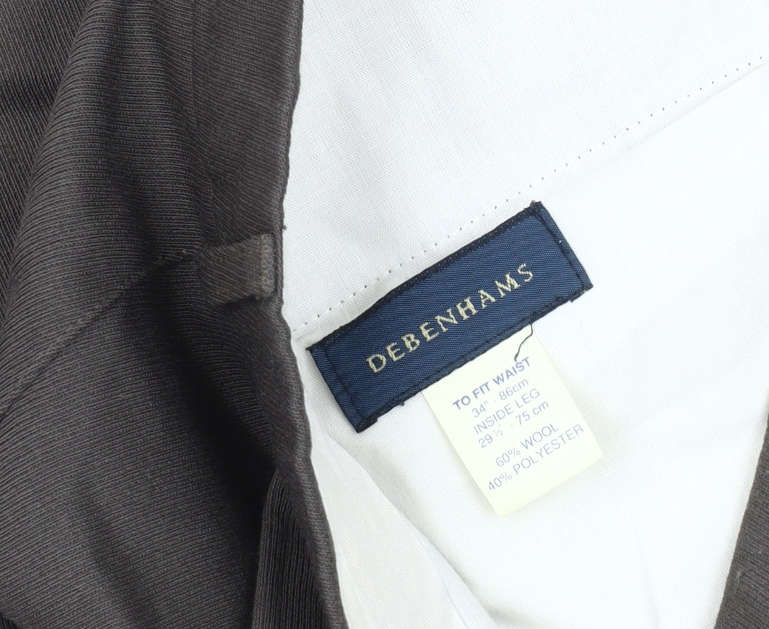 Debenhams Men’s Brown Wool Blend Trousers, 34 Waist