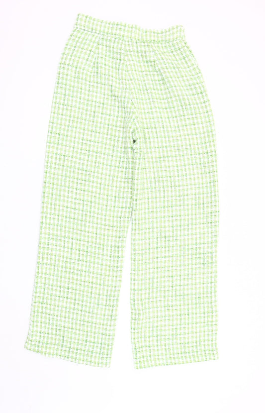 Stradivarius Women's Green Check Wide-Leg Trousers Size 12