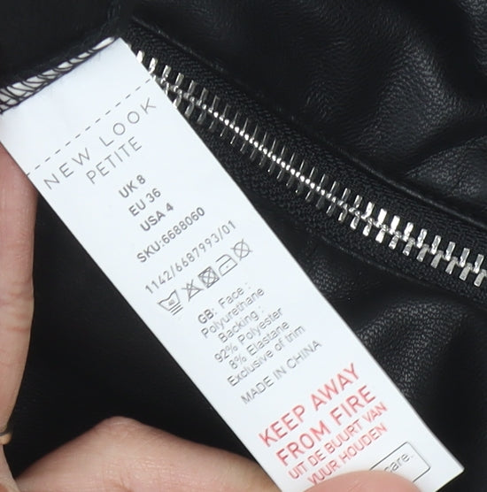 New Look Petite Black Leather Look Leggings, UK 8, Women