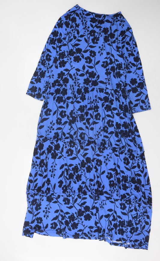 Cotton Traders Blue Floral Dress 3/4 Sleeve Size 16