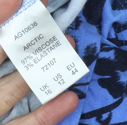 Cotton Traders Blue Floral Dress 3/4 Sleeve Size 16