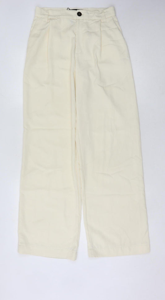 Womens UK Size 8 Zara Regular Fit Casual Workwear Ivory Trousers