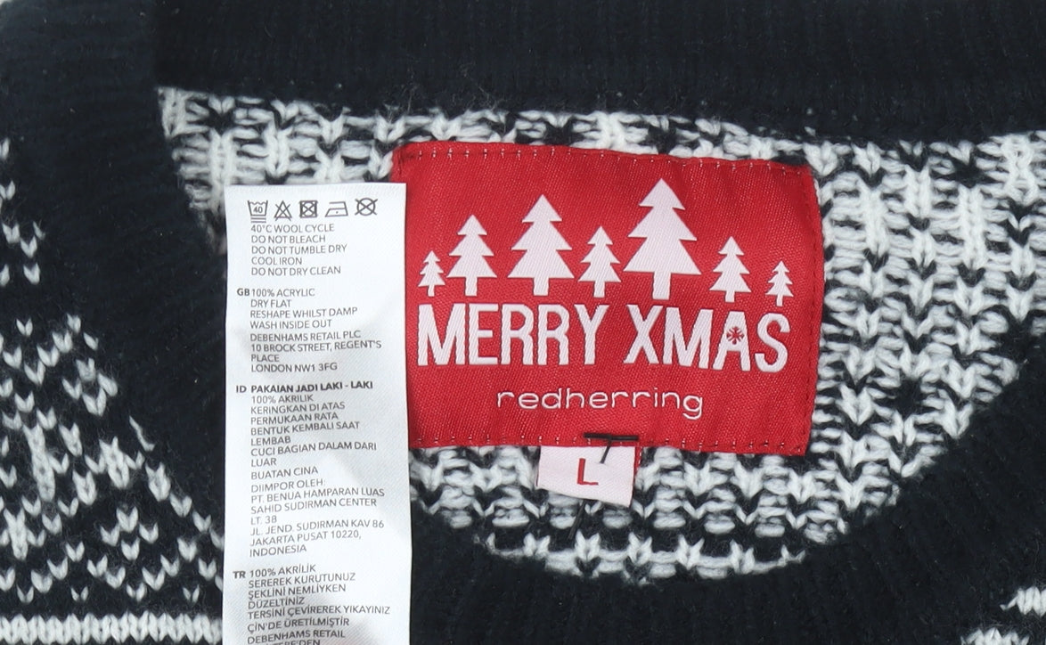 Red Herring Men's Black L Pullover Xmas Jumper