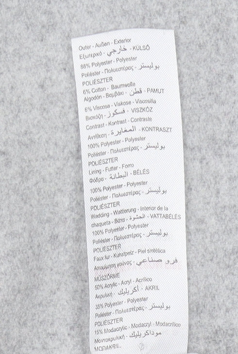 Brand and care label for Peacocks Women's Grey Belted Jacket, size 18