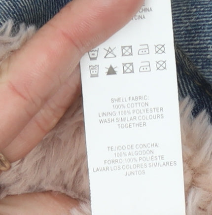 Brand and care label for Denim Co. Women's Blue Faux Fur Collar Denim Jacket, size 8