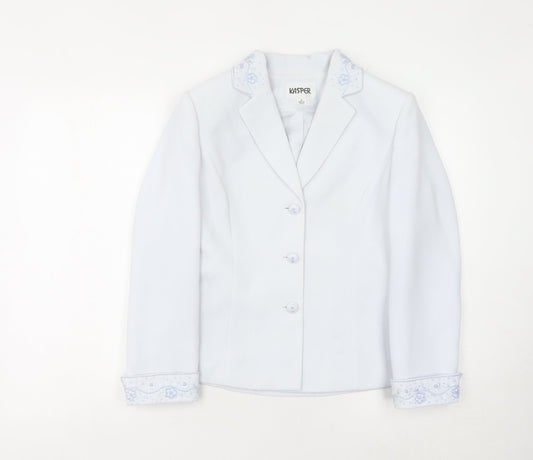 Additional front view of Kasper Women's White Blazer, size 4, Regular Fit, Notch Lapel