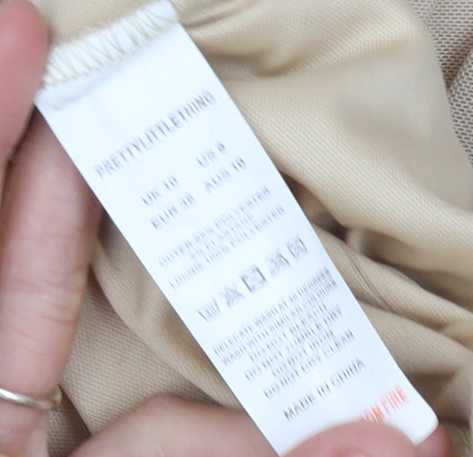 Close-up detail of PRETTYLITTLETHING Women's Beige Bodycon Dress, size 10