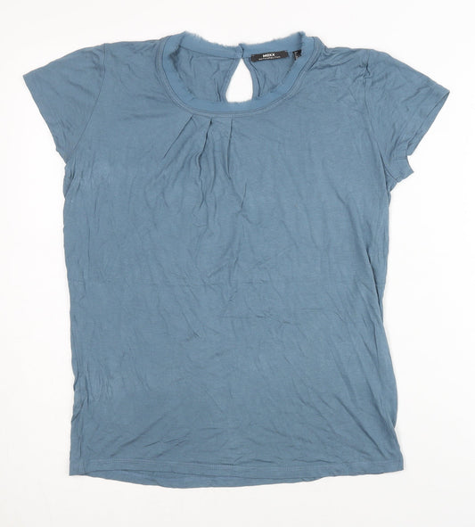 Additional front view of Mexx Women's Blue T-Shirt, size 12, Casual Keyhole Neck