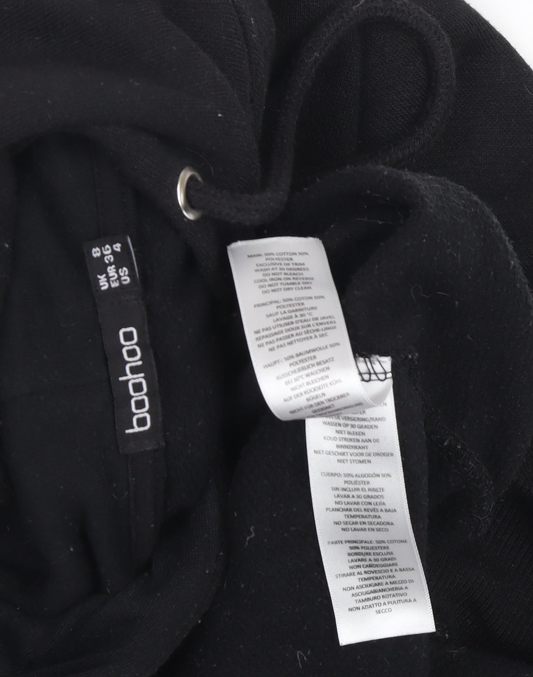 Womens UK Size S Boohoo Black Pullover Hoodie
