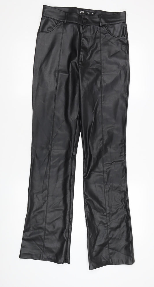 Womens UK Size M Zara Regular Fit Casual Black Trousers