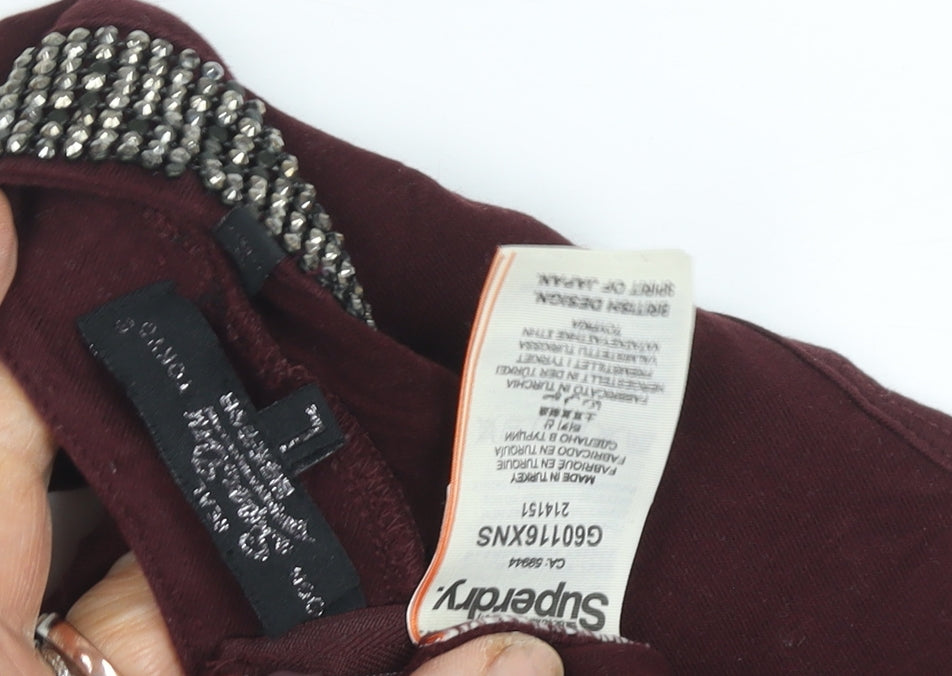 Close-up detail of Superdry Women's Burgundy Bodysuit 3XS Slim Fit