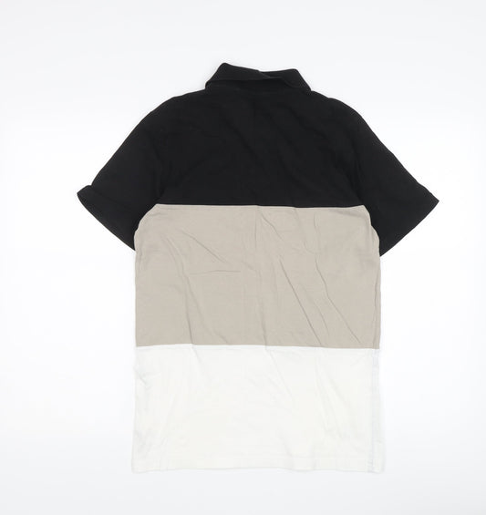 boohooMAN Men's Colourblock Polo, Small, Black/Beige