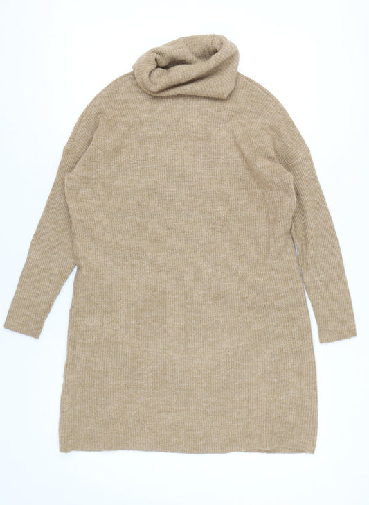ONLY Women's Beige Cowl Neck Knit Dress M