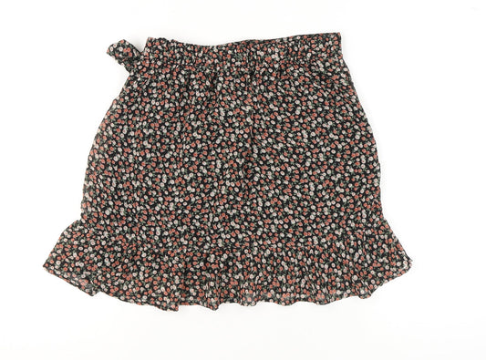 Hollister Women's Black Floral A-Line Skirt M