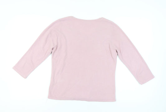 Bhs Women's Pink Pullover Jumper Size 14, V-Neck, 3/4 Sleeve