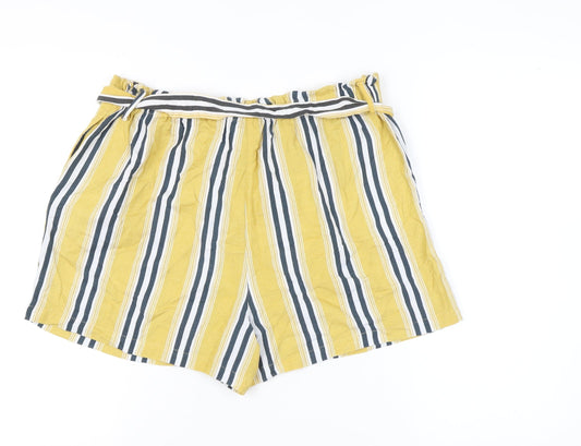 Papaya Women's Yellow Striped Paperbag Shorts Size 14