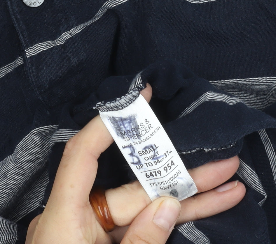 Marks and Spencer Men's Blue Striped Polo S