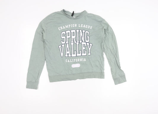 H&M Girls Green Graphic Print Pullover Sweatshirt S