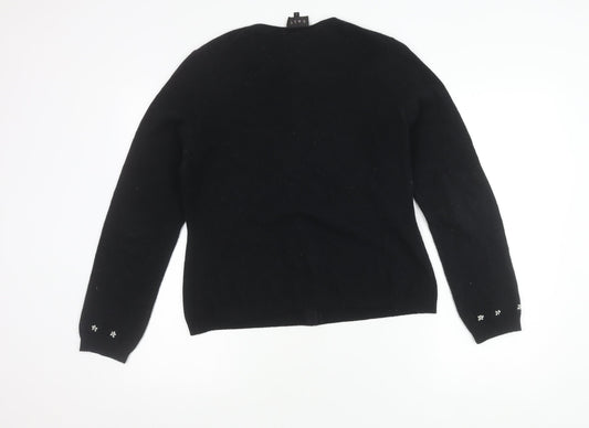 East Women's Black Wool Cardigan, Floral, Size L