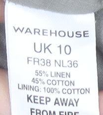Close-up detail of Warehouse Beige Linen Cotton Pinafore Dress UK 10