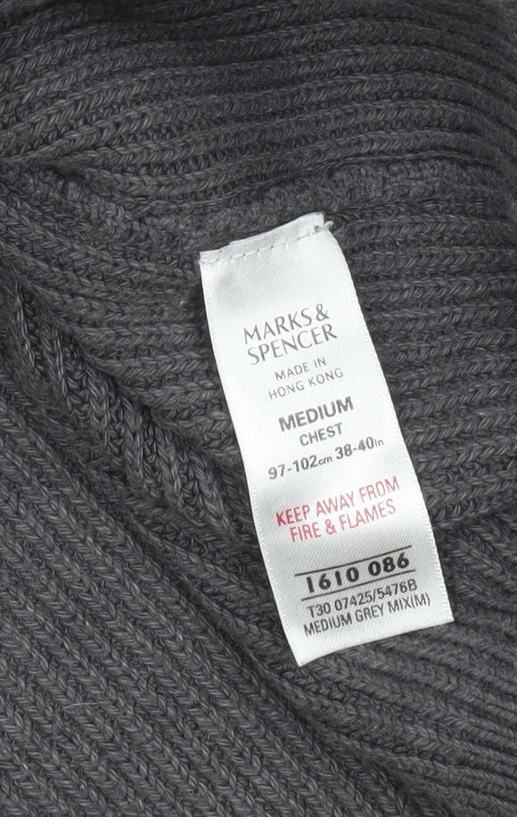 Marks & Spencer Men's Grey Full Zip Jumper - Medium
