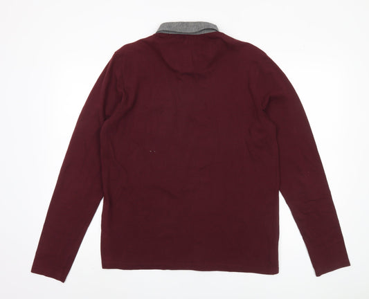 Brave Soul Men's Red Long Sleeve Polo Medium