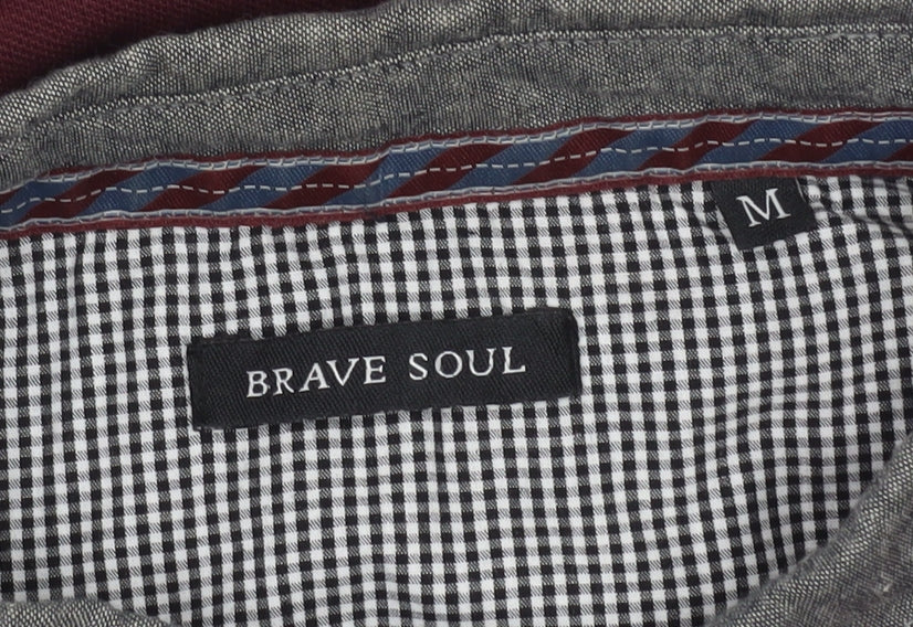 Brave Soul Men's Red Long Sleeve Polo Medium