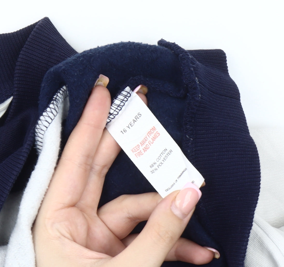 Brand and care label for Candy Couture girls’ blue full zip sweatshirt, 16 years